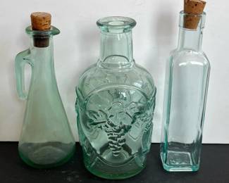 451 trioofvintagegreenglassbottles