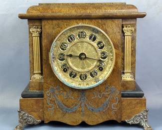 Mantle Clock With Faux Marble Finish And Brass Accents