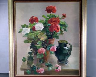H. Zahner Floral Still Life Signed Oil Painting, Framed, 36" x 32"