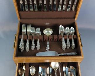 Reed & Barton Sterling Silver Flatware, Grande Renaissance Pattern, Total Qty 111 Pieces And Silver Plated Serving Pieces, Various Makers, Qty 8