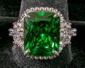 Green Gemstone Ring, Marked "Ring Bomb Party", Size 9