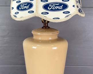 Lamp With Ford Logo Lampshade, Lamp Base 15”, Total Height 25”, Powers On