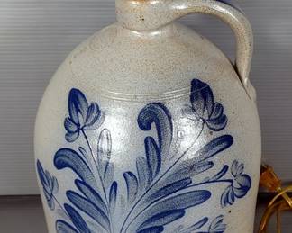 Salt-Glazed Rockdale Union Stoneware 1993 Table Lamp, Approx 16" x 8"