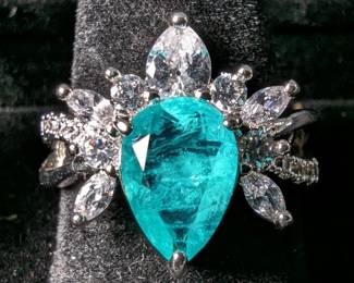 Light Blue Gemstone Ring, Marked "Ring Bomb Party", Size 8