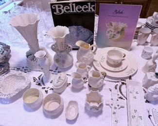 Vintage Belleek Irish Parian porcelain china mix of stamped 1950s green and 1980s gold eras.