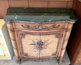Marble top, hand painted credenza