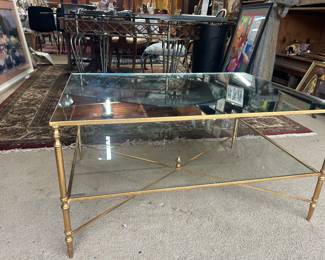 Hollywood Regency brass and glass coffee table