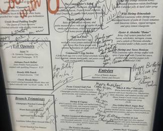 Autographed Commander Palace Jazz Brunch menu