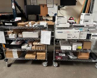 Lots of bathroom fixtures and hardware in a variety of finishes and colors.