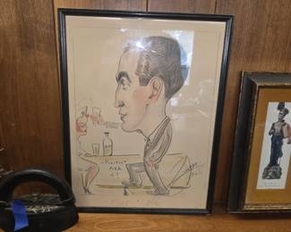 original colored pencil caricature signed by the mid-20th-century collegiate and campus artist August ("Zump") Zumpano, dated 1957 (with inscription reading