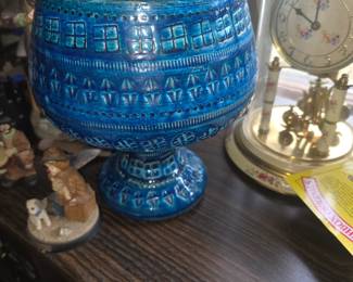 mid-century Italian pottery chalice vase or footed bowl from the Rimini Blu collection, designed by Aldo Londi for Bitossi (and often imported by Raymor) in the 1950s or 1960s