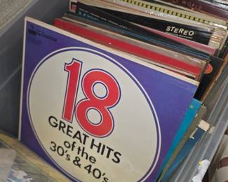 vinyl record is a vintage compilation LP titled 18 Great Hits of the 30's & 40's released on The Homestead (catalog number HOM-18), a custom product of Pickwick International, Inc