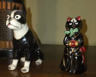 The selected region shows a vintage black-and-white porcelain or ceramic Boston Terrier dog figurine typically marked "Made in Japan" and dating from the mid-20th century