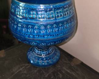 vintage Rimini Blu footed chalice vase or bowl designed by Aldo Londi for Bitossi in Italy during the 1950s or 1960s