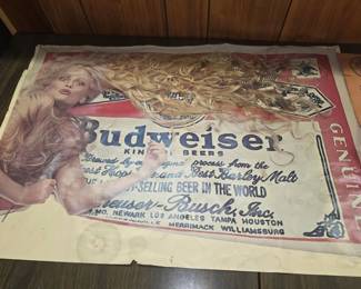 vintage 1970s Budweiser promotional poster featuring model and 1978 Playboy Playmate of the Year Debra Jo Fondren.