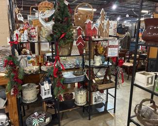Cedar holiday houses w/LED lights, great little accent trees and more...