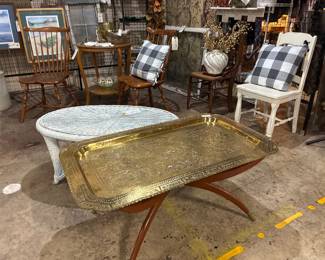 great MCM brass tray table on rosewood spider leg frame