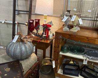 Tin pumpkins,antique hand made side table, coal scuttle great for holding just abount anything