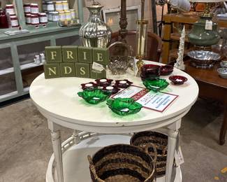 distressed white designer table - new from showroom