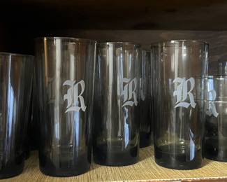 Antique glasses with initial “R” on them