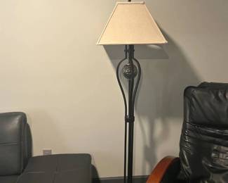 Lot #48 Oil Rubbed Bronze Metal Floor Lamp Crystal Ball Accent Linen Shade Western Lodge