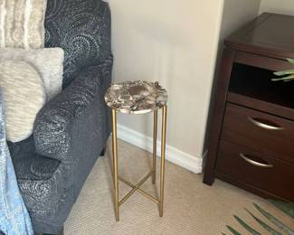 Lot #51 Agate Slice Top Accent Table Gold Metal Legs Side Table Boho Glam
