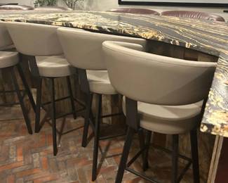 Lot #49 Set of 5 Modern Bar Stools Gray Faux Leather Barrel Back Black Metal Frame