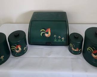 Hand painted Kitchen tin set with bread tin