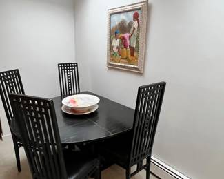 Ebonized ash folding oval dining table with five high-back chairs, in the Charles Rennie Mackintosh Model 322/DS1 design; maker not yet verified