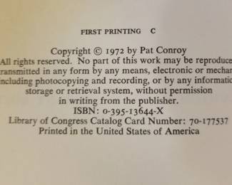 Pat Conroy signed first edition "The Water Is Wide"