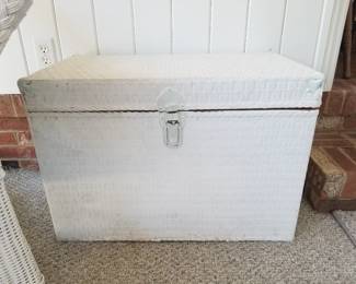Vintage painted wicker trunk