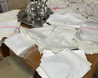 Antique Table Linens and ReedBarton Tea set