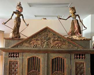 Indonesian Puppets and Shrine Shaped Armoire