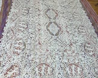 c1900 Antique Italian Lace Tablecloth AS IS