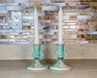 Two (2) Roseville Candlesticks