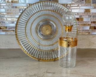 22K Gold Encrusted Decanter and Platter