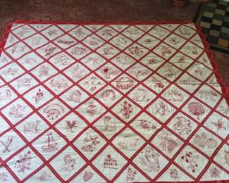 Gorgeous red white turkey stitched quilt