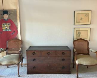 Ethan Allen French Country Wicker Back Chair Pair