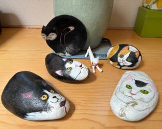 Cat painted rocks signed