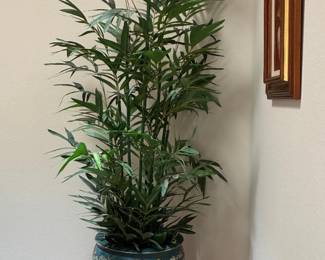 Mid 20th Century Chinese planter with stand and bamboo plant