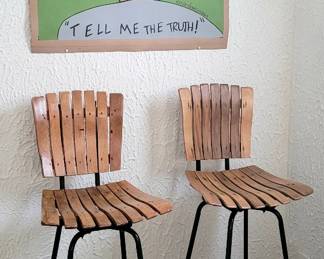 2 Beautiful Vintage MCM Slatted Wood Bar Stools $50 BOTH | "TELL ME THE TRUTH" #marelovesu 30 1/2" H X 30" W $150