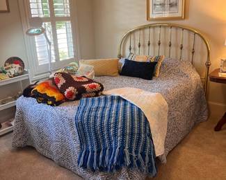 knit blankets, bed frame and bedding