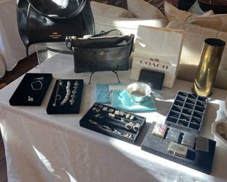 Sterling silver, pewter jewlery, classic Coach bags and vintage cigarette lighters