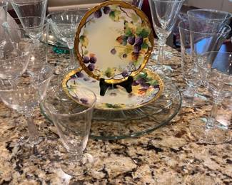 Floral china, glass cup set