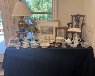 China Sets, brass candleholders, vintage frames