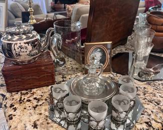 Vintage kettle, glass and silver kitchen set