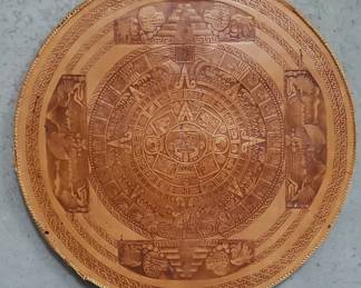 Lot 285  Leather embossed Aztec Mayan calender wall