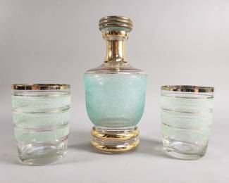 Lot 185  MCM glass decanter and 2 matching tumblers