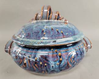Lot 205  Signed studio pottery covered bowl