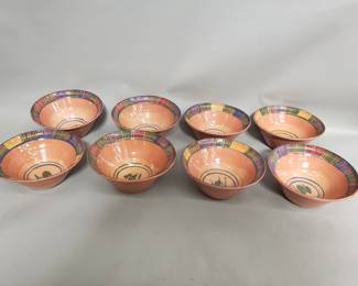 Lot 533  Eight Vintage hand painted terracotta bowls